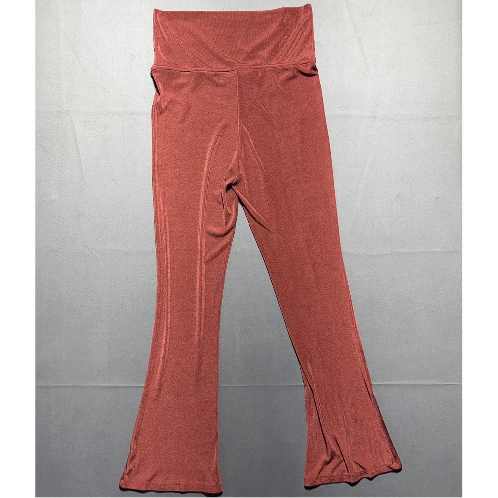 Urban Outfitters Rust Brown Shimmer Slinky Knit High Waisted Flare Pants Large